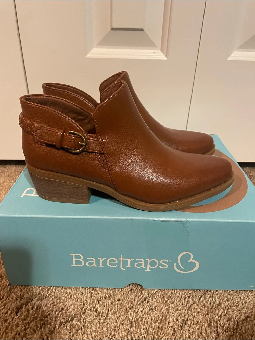 BareTraps Brown Leather Ankle Booties with Braided Strap